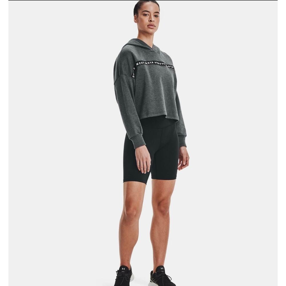 Under Armour Women's Taped Cropped Fleece Gray Hoodie - Picture 11 of 11